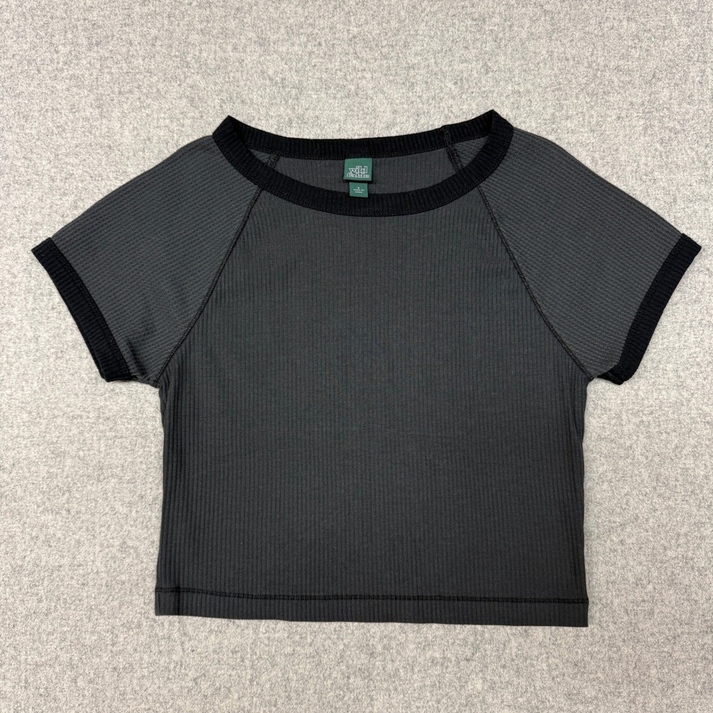 Wild Fable | Cropped Ringer Tee | S | Gray Black Ribbed Waffle Raglan Sleeve Top